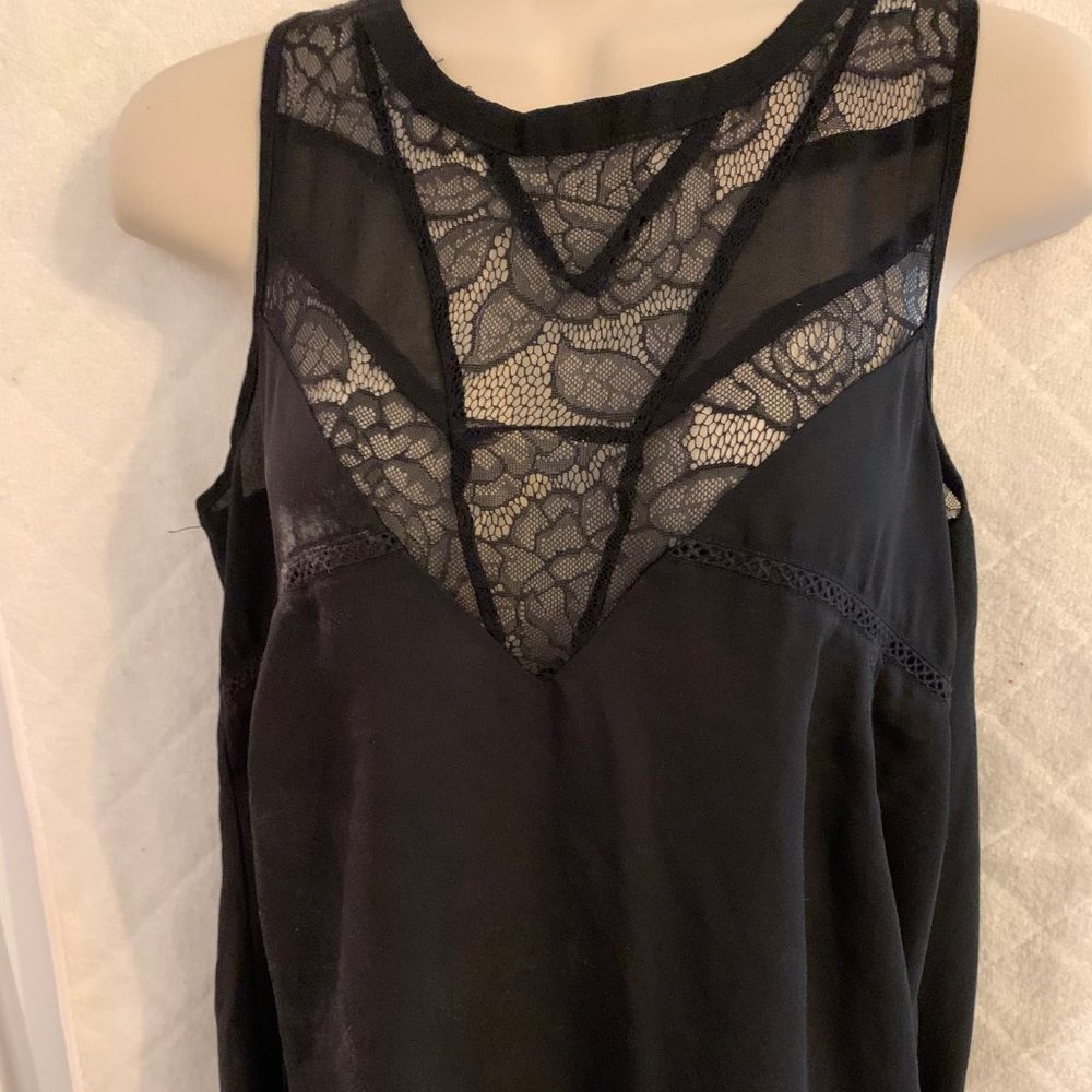 TOBI women's black poly top with lace inserts XS